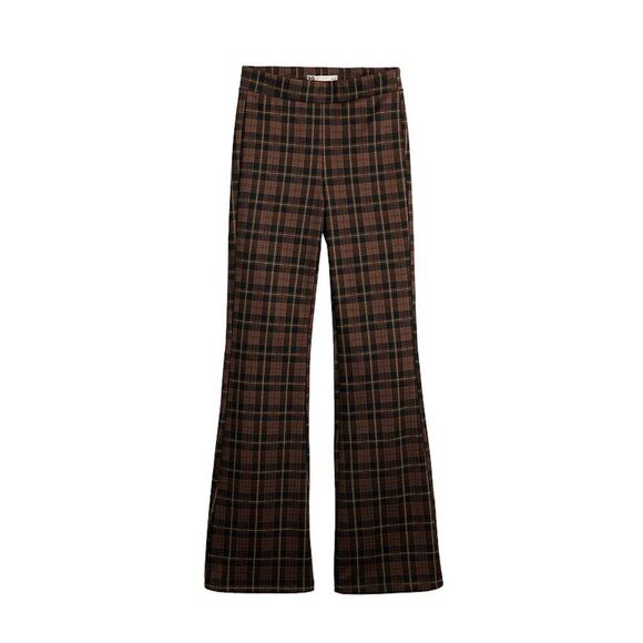 Retro High Rise Plaid Flare Pants Brown Black Ponte Knit Retro Y2K Size Medium - Picture 6 of 12